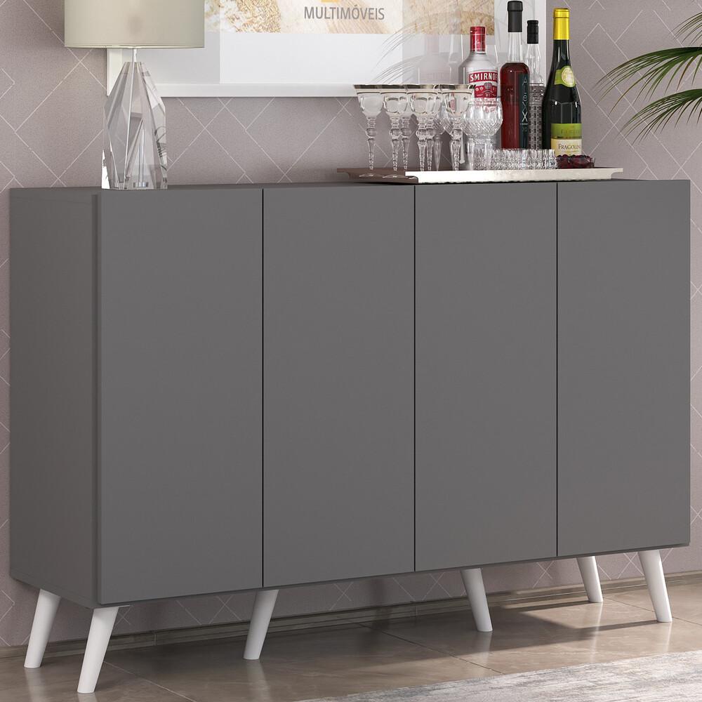 Aparador Buffet 4 Portas com Pés Retrô Veneza Multimóveis Grafite/Branco em Oferta na Shopee