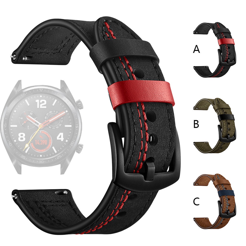 Bracelete De Couro 22mm 20mm Para Relógio Huawei GT 2 Samsung Galaxy 46mm 42mm Smartwatch Inteligente