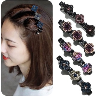 Clipes De Cabelo Trançado De Pedra De Cristal Cintilante/Faixas De Tecido Cetim/Grampo Strass Para Mulheres E Meninas