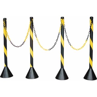 4 Pedestal Plástico Preto e Amarelo 95 cm para Sinalização + 10 Metros Corrente