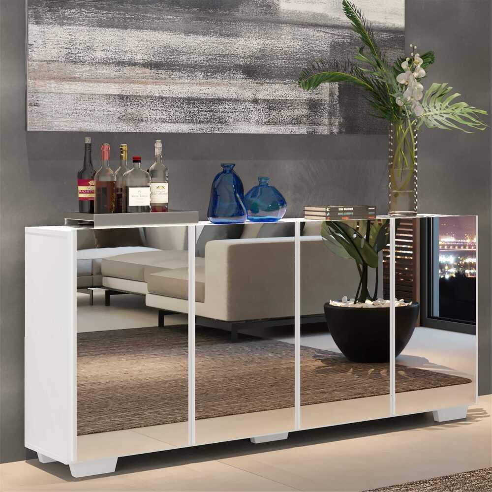 Aparador Buffet 4 Ptas c/ Espelho e Pés Quadrados Vegas Multimóveis Branco em Oferta na Shopee