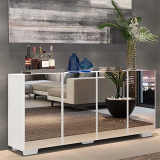 Aparador Buffet 4 Ptas c/ Espelho e Pés Quadrados Vegas Multimóveis Branco em Oferta na Shopee