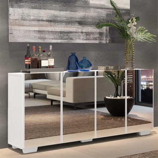 Aparador Buffet 4 Ptas c/ Espelho e Pés Quadrados Vegas Multimóveis Branco em Oferta na Shopee