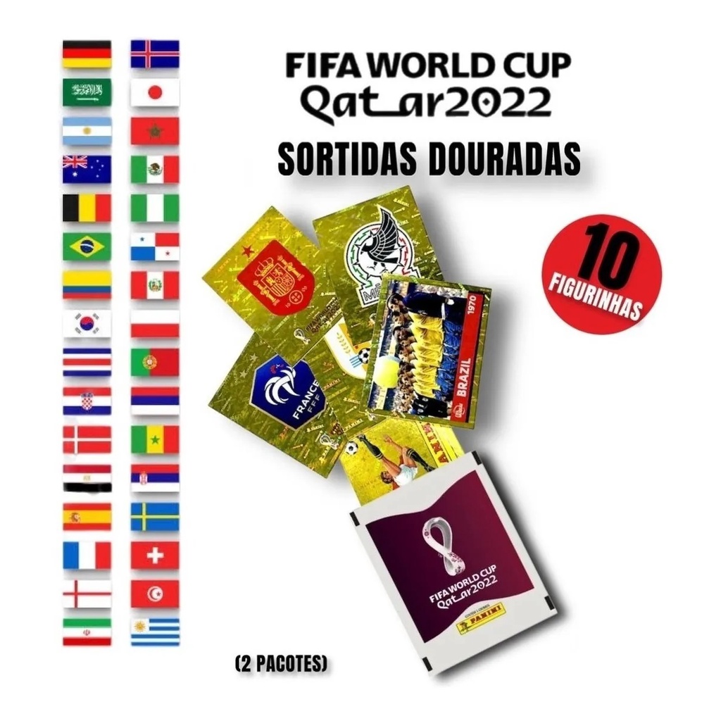 Kit 10 Figurinhas Brilhante Sortida Sem Repetição Qatar 2022