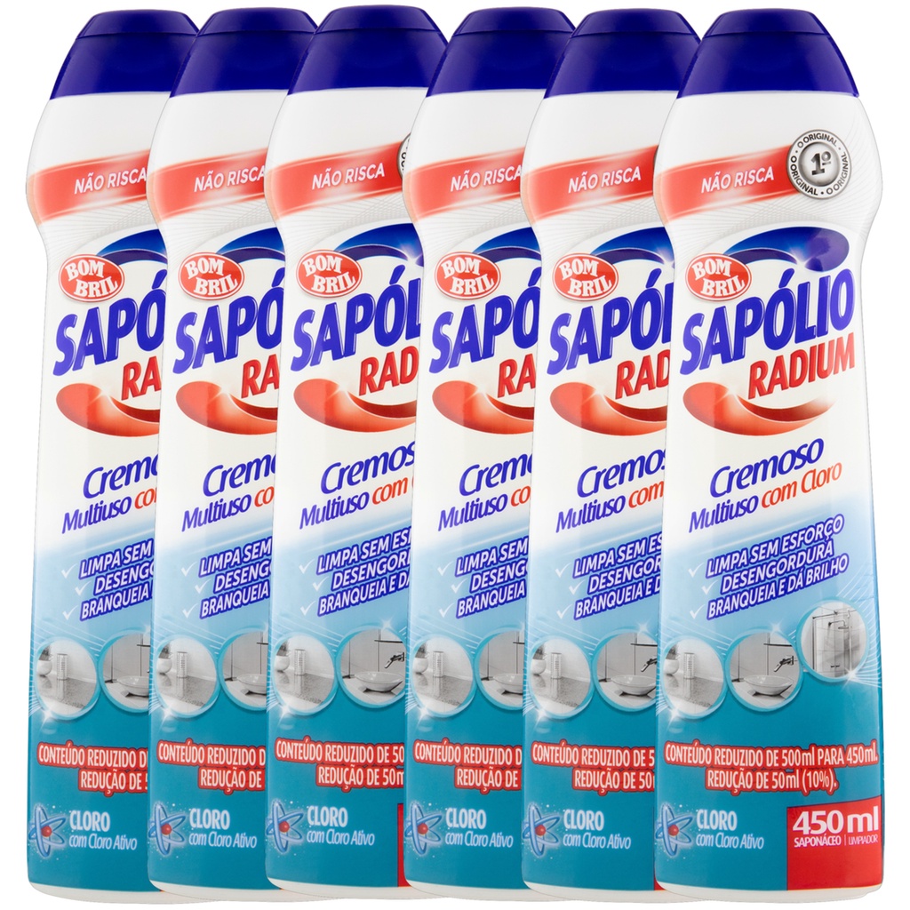 Kit 6 Sapólio Radium Saponáceo Cremoso Com Cloro 450ml em Oferta na Shopee