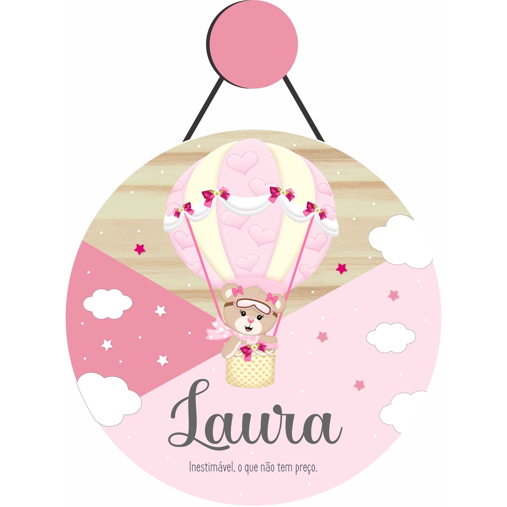Enfeite Porta Maternidade Ursa Baloeira, - Balão, Ursa Aviadora - Nome personalizado - GUIRLANDA