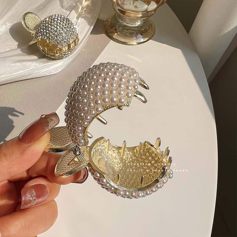 Moda Coreana Braçadeira De Metal Alto Rabo De Cavalo Fixo Artefato Hairpin Feminino Parte De Trás Da Cabeça Strass Pérol