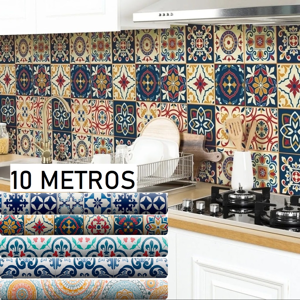 10 METROS Papel De Parede Plastico Adesivo Azulejo Lavável Cozinha Banheiro Sala Quarto