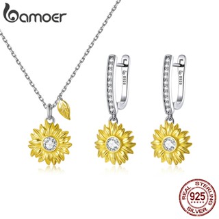 Bamoer 925 Sterling Silver Jewelry Set Anel E Colar Padrão Grão Para Meninas Presentes