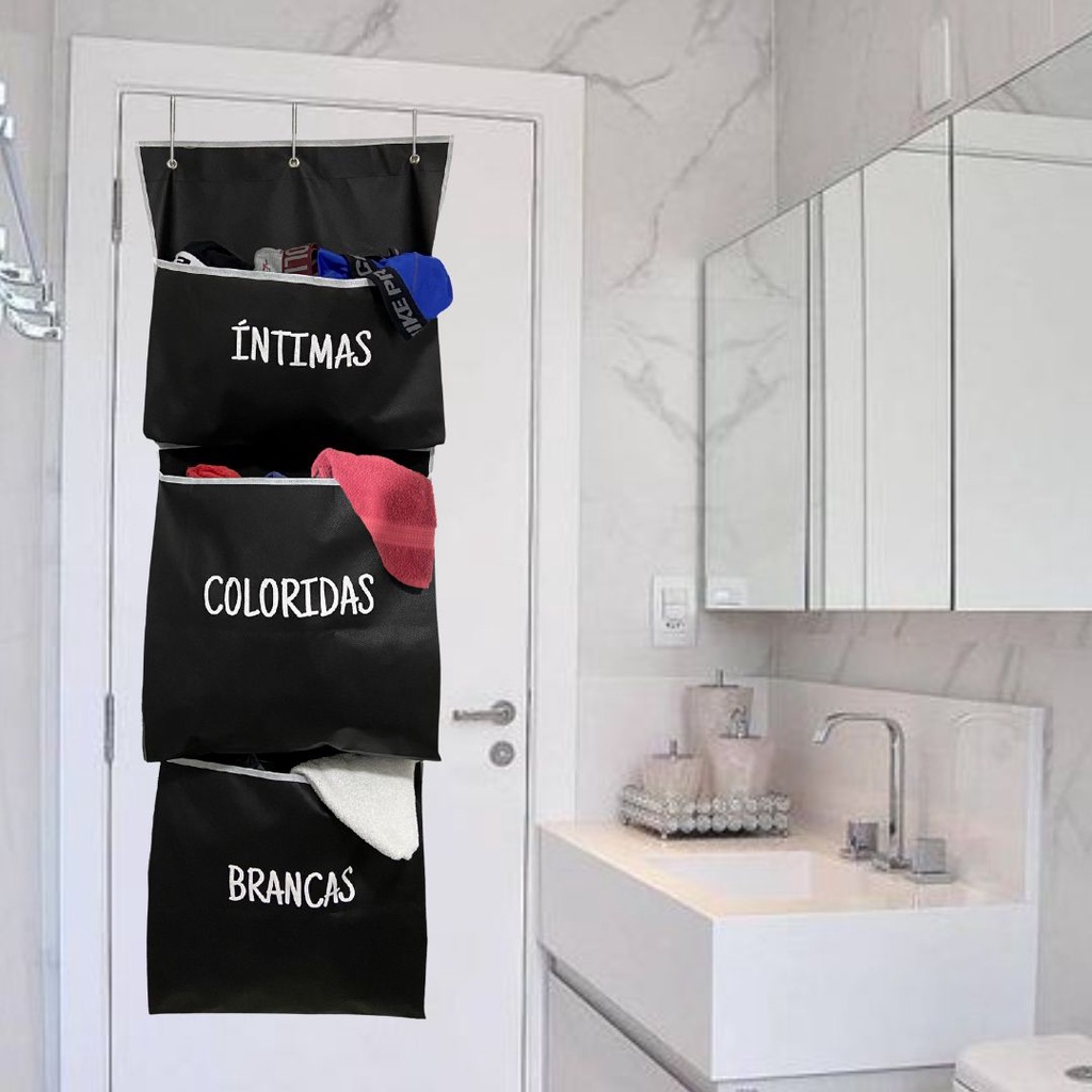 Cesto Saco Organizador de Pendurar Atrás da Porta de Roupa Suja e Brinquedo Dobrável Multi...