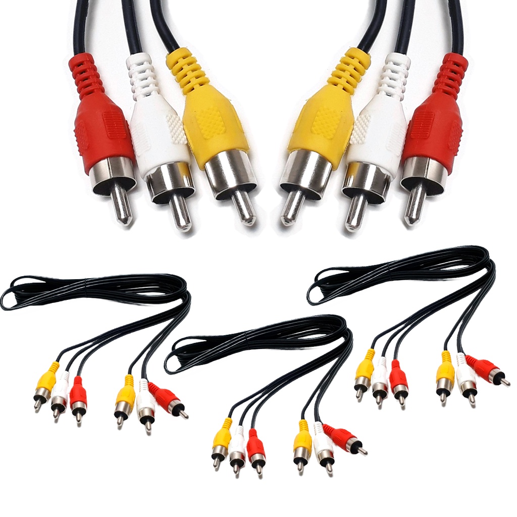 Kit 3 Cabo Rca Audio E Video Tv Av Video Game Som 3 Pontas Receptor Tubo Led Lcd Dvd 1,8 Metros