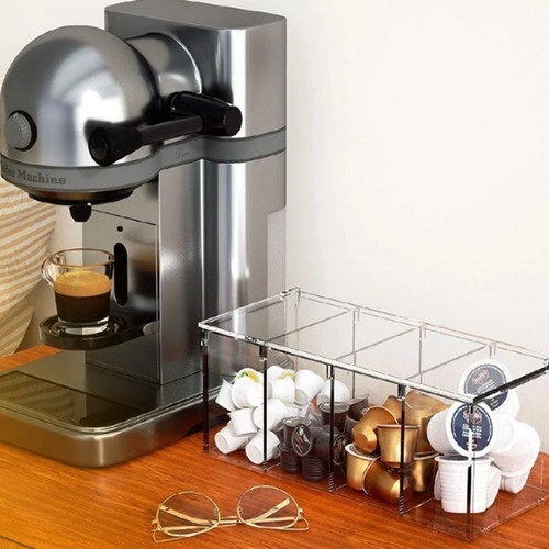 Porta Cápsulas Café Com Divisórias E Tampa Acrílico Dolce Gusto Nespresso Três Corações