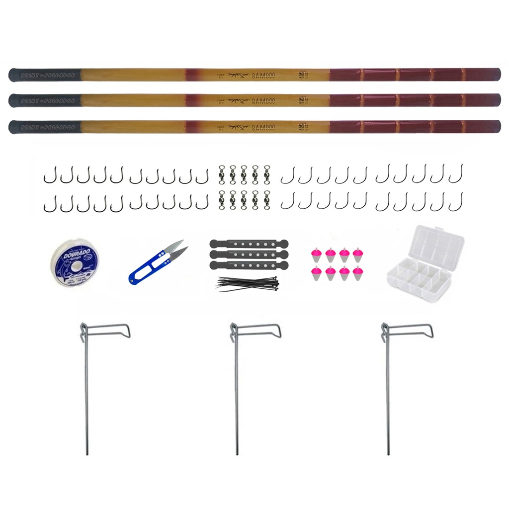 Kit Pesqueiro Para Pesca de Tilápias C/ 3 Varas Telescópicas 41% Carbono e Diversos acessórios em Oferta na Shopee