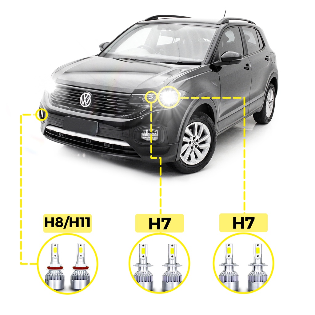 Kit Ultra LED Volkswagen T-Cross 2020/23 20000 Lúmens 6500K em Oferta na Shopee