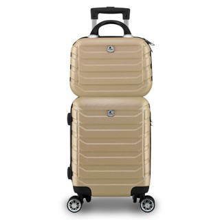 Kit Mala + Necessaire Compacto ABS Rígido Viagem Avião Cadeado Lateral Padrão ANAC