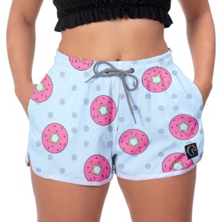 Shorts Feminino Poliéster com Elastano Estampado Estampa Listras Listrado Floral Florido Flores Geométrico Academia Verão Praia Treino Casual Básico Colorido Azul Preto Verde Rosa Bermuda Tendência Moda Piscina Adulto Full Tecido Leve Promoção