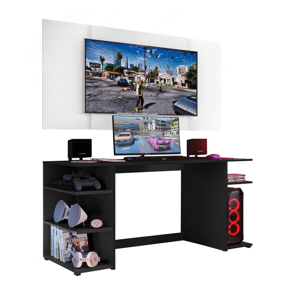 Mesa Gamer com Painel e Suporte TV 55" Guilda Multimóveis Preto/Branco