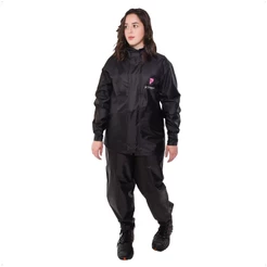 Conjunto Capa de Chuva Feminino Tamanho M Preto Impermeável Motoqueiro Nylon 0,20mm Pioneira - 1801-F-PRE-M