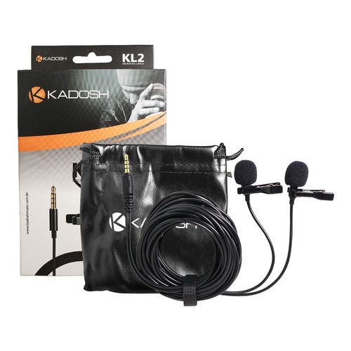 Microfone Lapela Duplo Profissional Com Fio 4,10 Metros Para Celular Câmeras Gravadores KL2 Kadosh