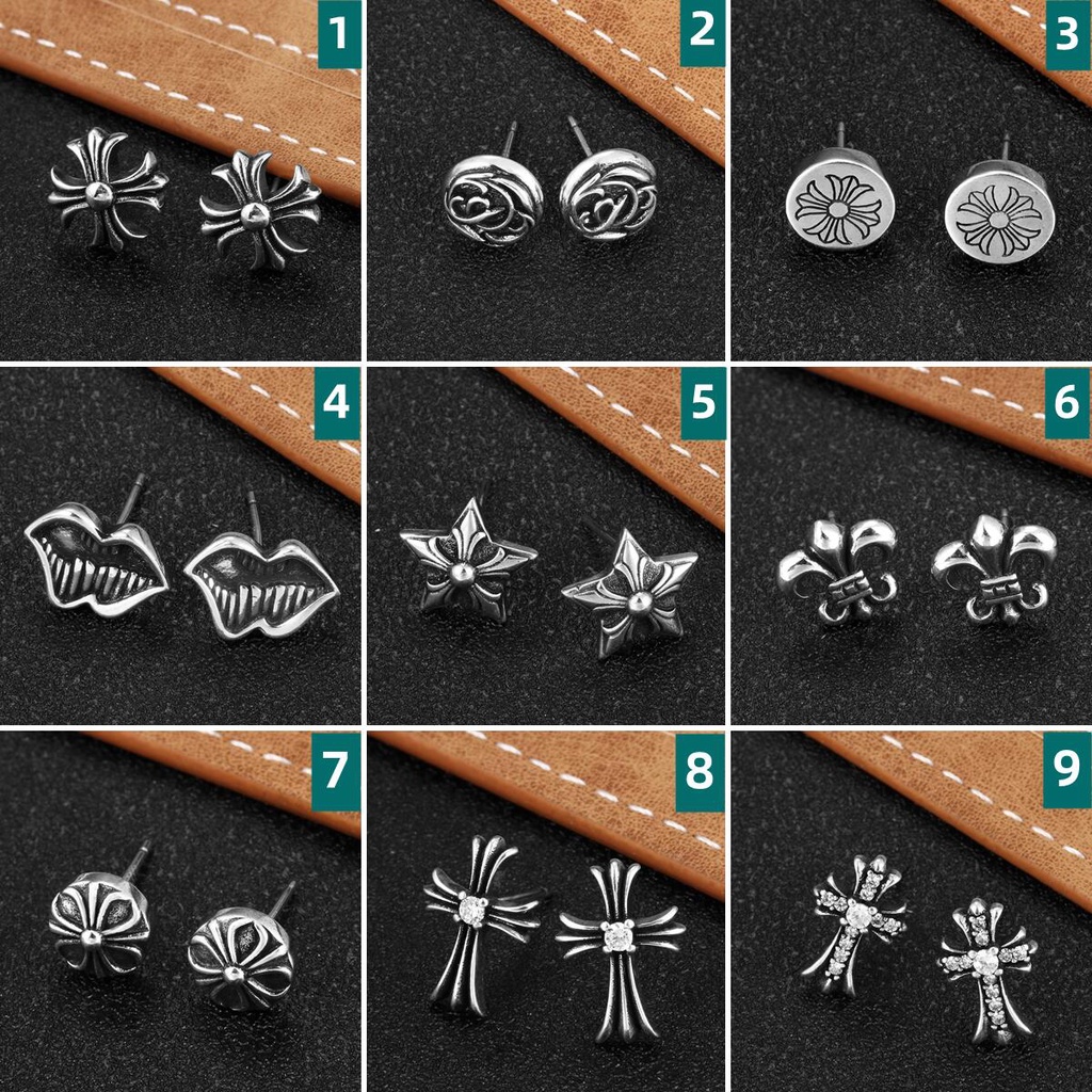Chrome Hearts Brincos Masculinos Femininos de Cruz Prata 925 Joias de Hip Hop Casal Acessórios E0132