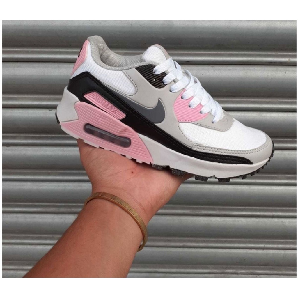 nike air max 90 trainers in grey black and pink