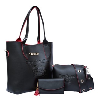 Bolsa Feminina Kit 3 Peças Abre Fecha de Ombro e De Mão+ Ilhois Transversal+Carteira Alças Reforçadas Ref:102