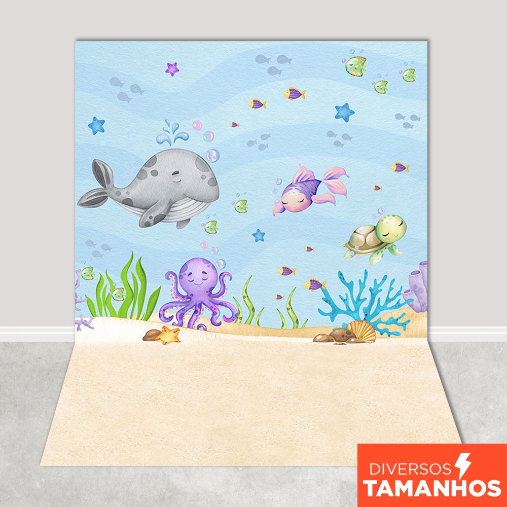 Fundo Fotográfico Dia das Crianças Cenário Fundo do Mar Aquarela Painel Em Tecido Sublimado -FFP-133 em Oferta na Shopee