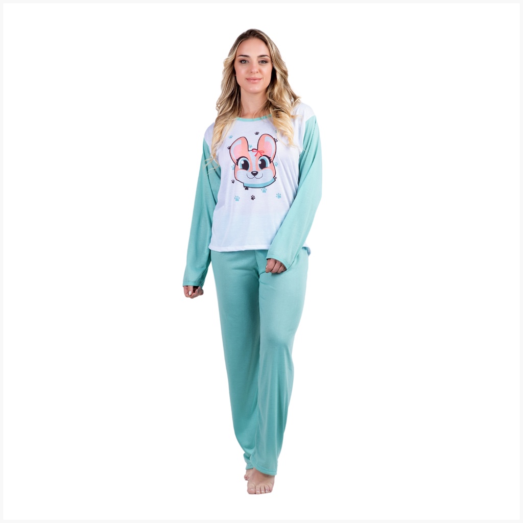 Pijama Feminino Estampado Longo Confortável Inverno Roupa De Dormir Colorida Moda Feminina Adulto 314