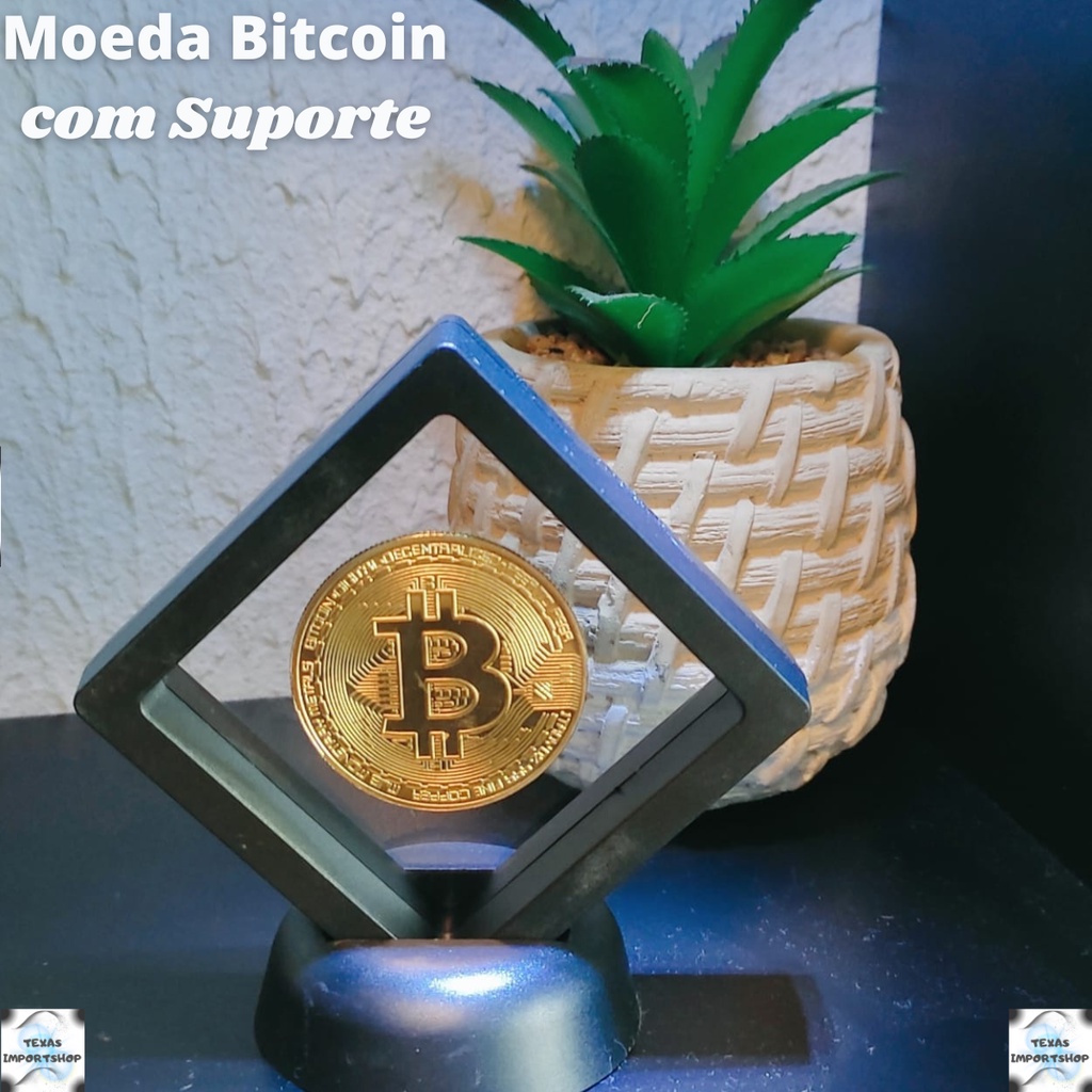 Moeda Bitcoin com Suporte ! Decoração Linda Para Escritório - Escorrega o  Preço