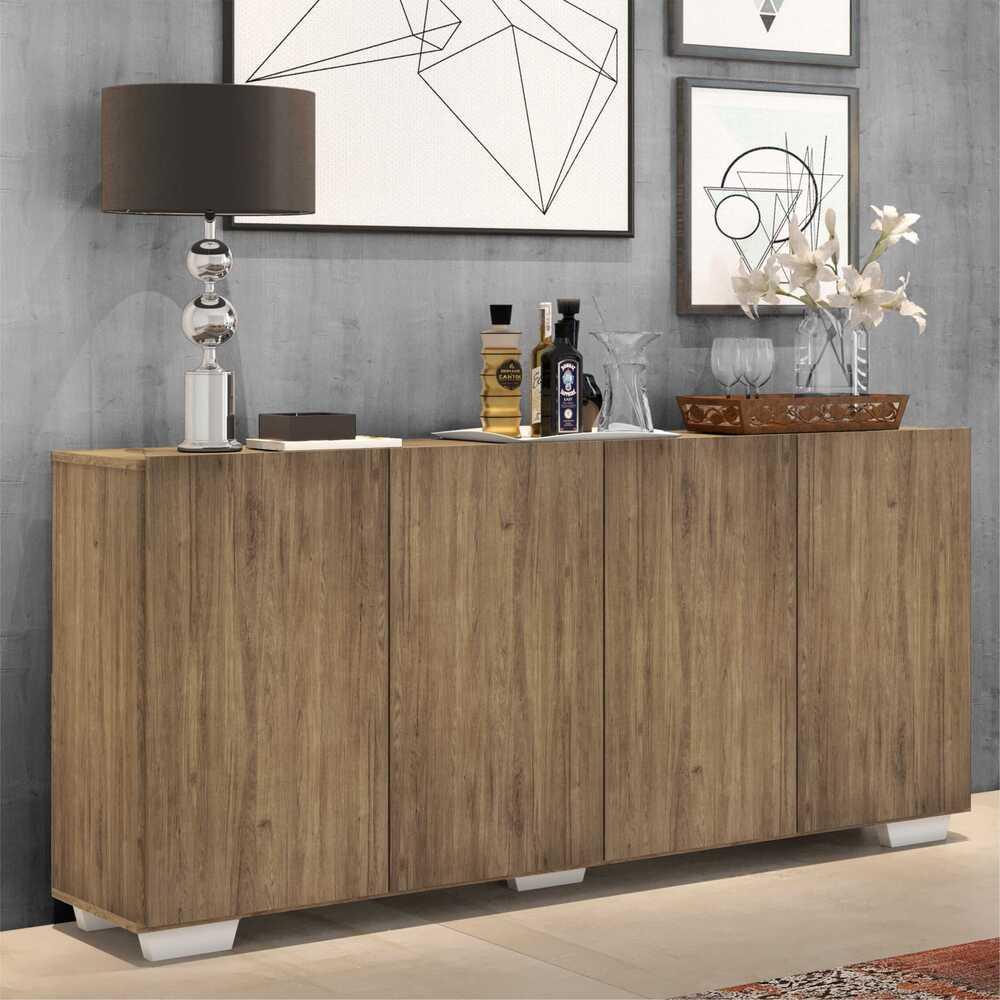 Aparador Buffet 4 Portas c/ Pés Quadrados Veneza Multimóveis Rustic/Branco em Oferta na Shopee