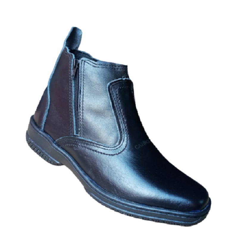 Bota Masculina Com Ziper Fecho Botina Couro Brilhante Cor Preto Preta Trabalho Serviço Passeio 2220