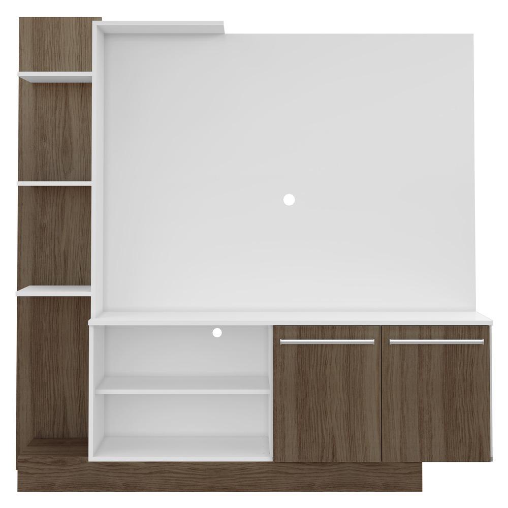 Estante com painel para TV até 55 polegadas e 2 portas Porto Multimóveis Branco/Madeirado · foto 2