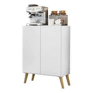 Aparador Cantinho do Café com Pés Retrô e 2 Portas Multimóveis Branco/Natural em Oferta na Shopee