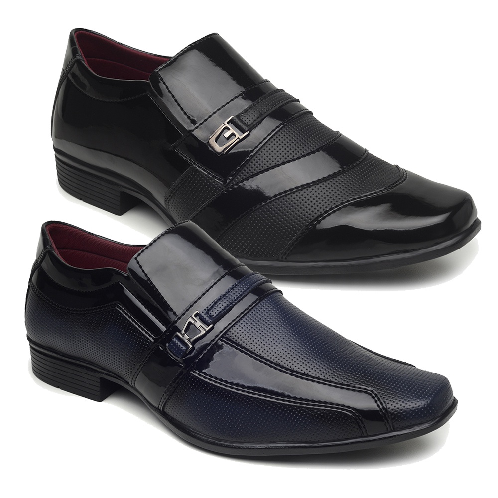 Kit sapato sollano social social masculino preto e azul otima qualidade conforto
