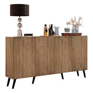 Aparador Buffet Retrô Multimóveis Veneza 4 Portas FG3556 Rustic/Preto em Oferta na Shopee