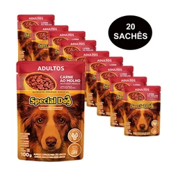 Kit 20 Ração Special Dog Sachê Cães Adultos Carne - 100g
