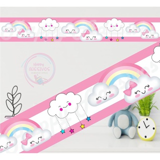 Adesivo para Decoração de Quarto de Menina Rosa Arcoiris Nuvem Faixa Colante Baby em Oferta na Shopee