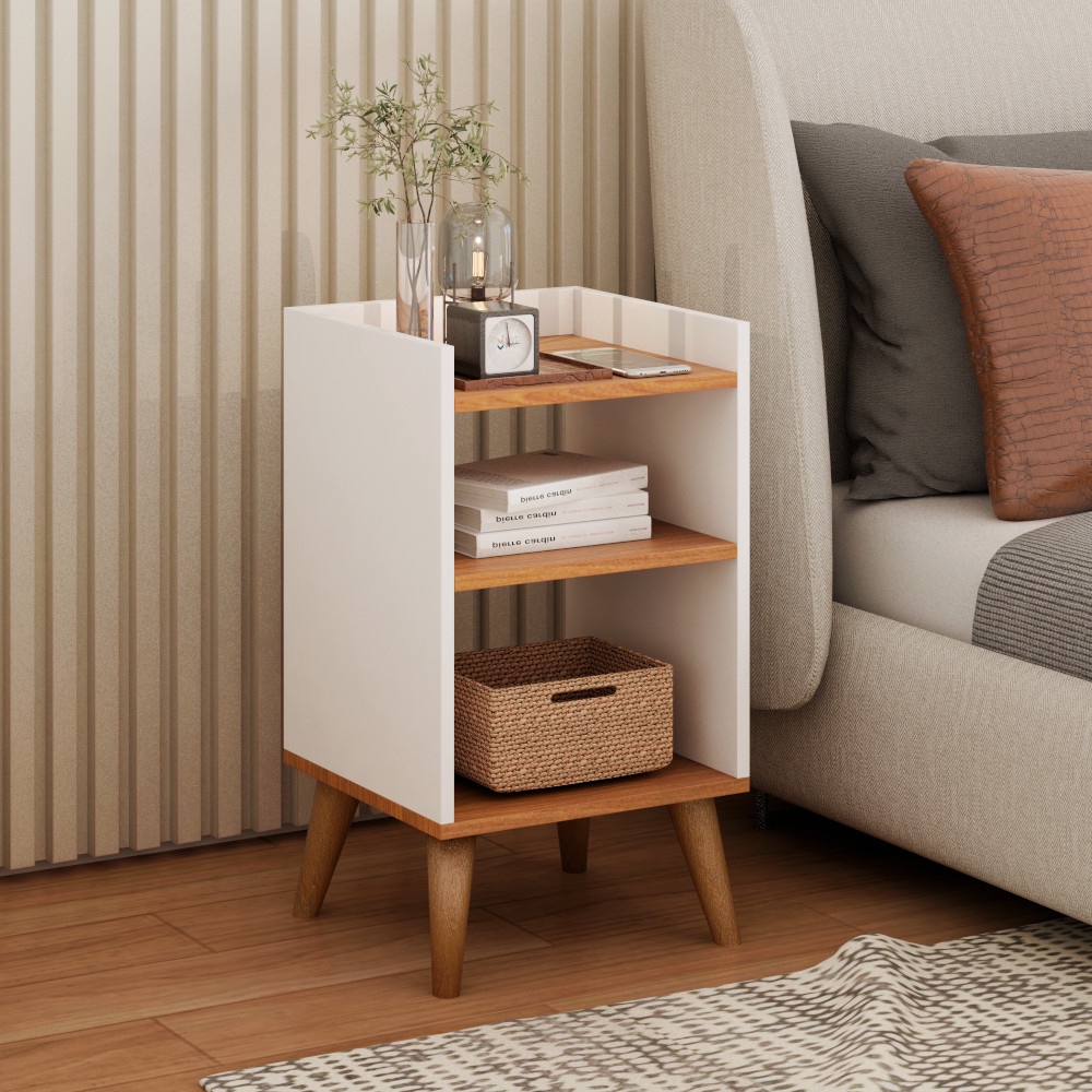Mesa de Cabeceira Retrô Pé Palito Várias Cores Mesinha Com Prateleira MVD Moveis em Oferta na Shopee