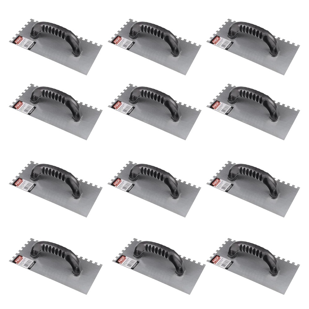 Kit 12 unidades Desempenadeira Dentada 25,5 cm x 12 cm Aço- Max Ferramentas