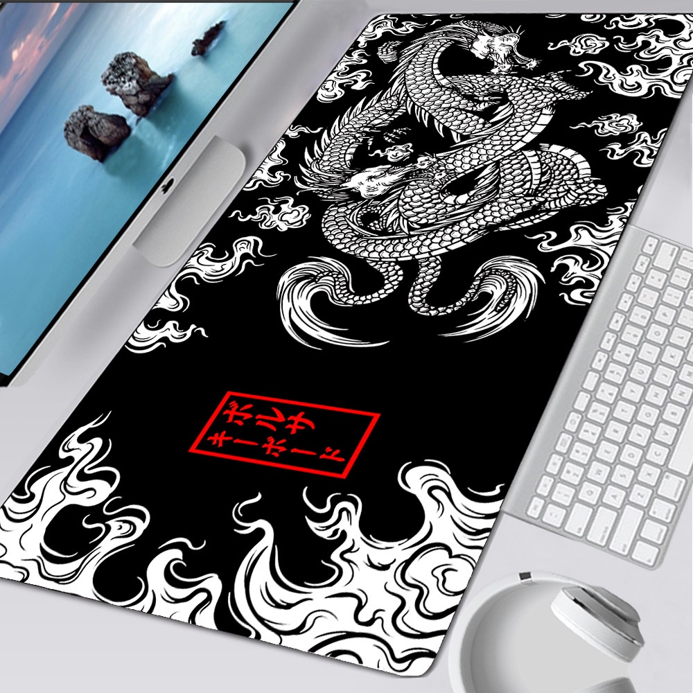 Mouse Pad Dragão Tapete De Mesa Preto E Branco Playmat Laptop Japão Anime Gamer Teclado De Borracha Almofada De Rato Na Pc Rug