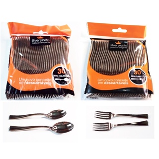 Kit misto 120 Mini talheres Aperitivo 60 Garfos / 60 Colheres Linha Luxo Descartável Prata em Oferta na Shopee
