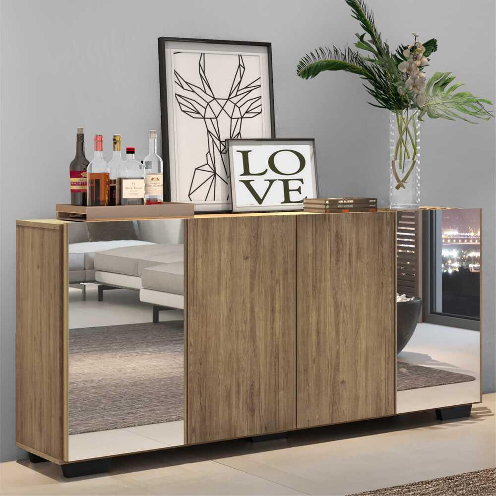 Aparador Buffet c/ Espelho e Pés Quadrados Vegas Multimóveis Rustic/Preto em Oferta na Shopee