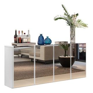 Aparador Buffet com Espelho Multimóveis Vegas 4 Portas FG3558 Branco em Oferta na Shopee
