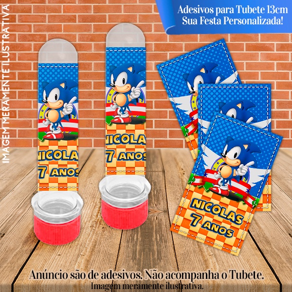 Rótulos adesivos para tubetes de 13 cm Personalizados Sonic