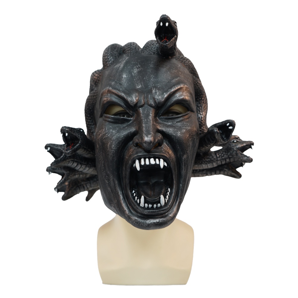 Máscara De Festa De Alta Qualidade Halloween Horror Medusa Cosplay Máscaras Cabra De Cabelo De Cobra Capacete Facial Completo De Látex