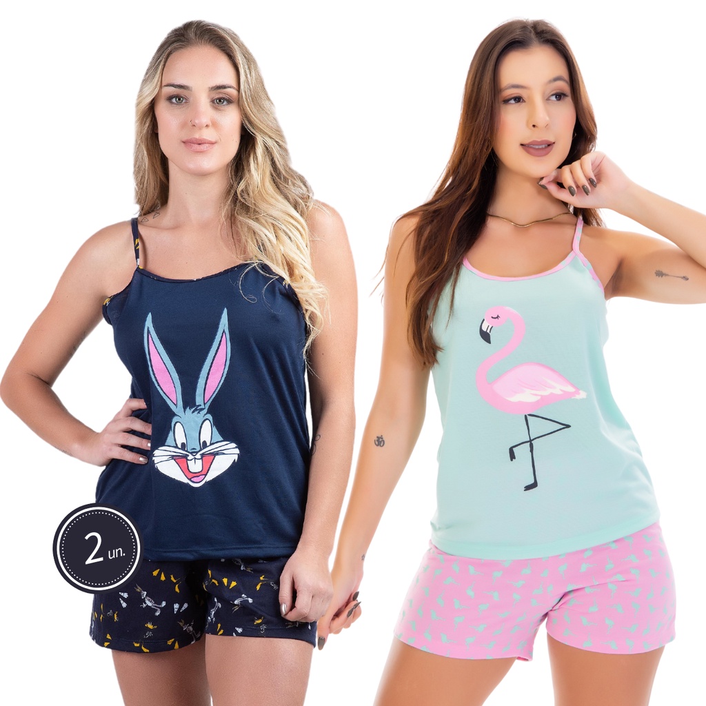 Promoção Kit 2 Pijamas Baby Doll Estampado Personagens Short Alcinha Confortável Verão Roupa De Dormir Moda Feminina 325 em Oferta na Shopee