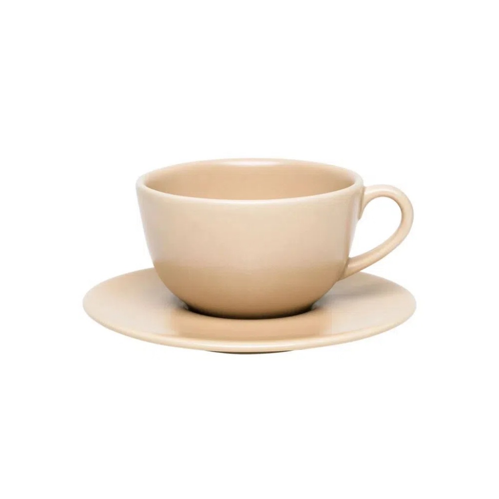Xícara Chá Com Pires Unni Merengue Creme Cerâmica 200ml Oxford Porcelanas Ideal Para Café e Chá
