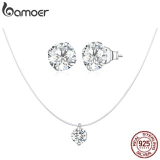 Bamoer 925 Conjunto De Joias De Prata Esterlina Colar E Brincos Zircônio Brilhante Para Mulheres Presentes Meninas