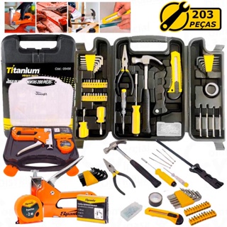 Jogo Ferramentas 203 Peças Semiprofissional Maleta Serviço Gerais + Kit Grampeador Tapeceiro Madeira em Oferta na Shopee