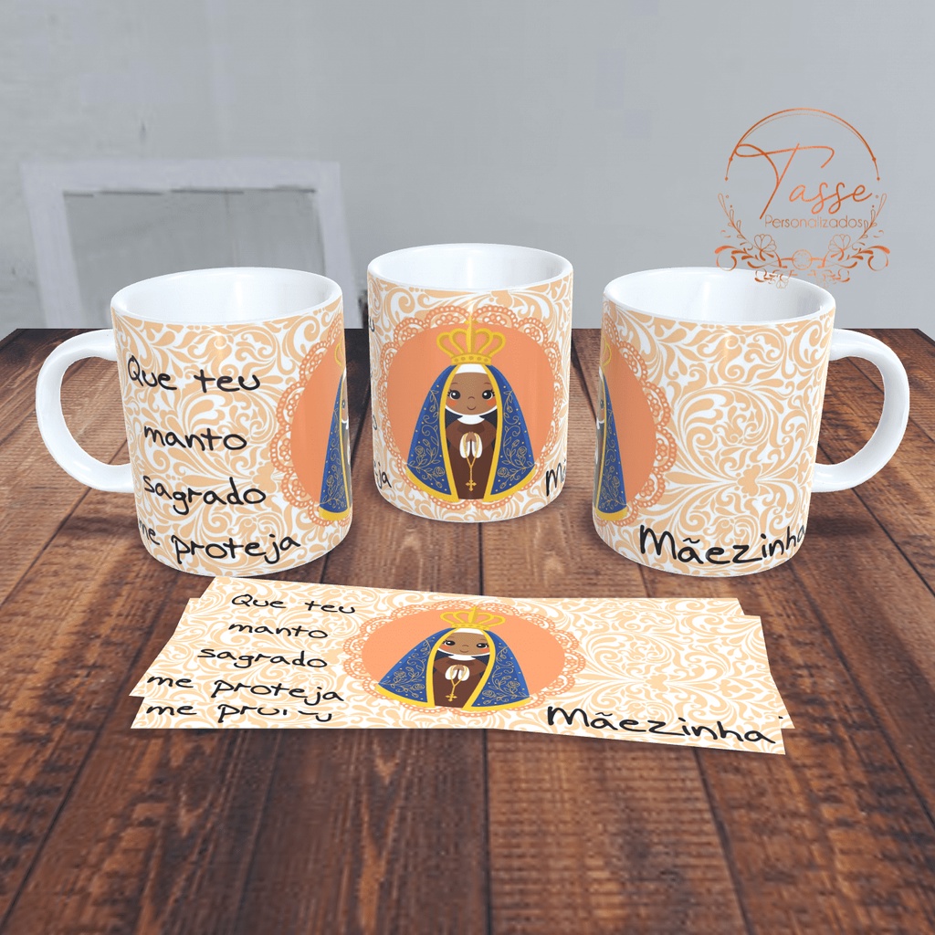 Caneca Porcelana Branca Nossa Senhora Manto Sagrado 7 Presente Aniversario Festa Qualidade Full HD
